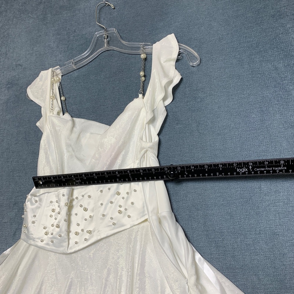 Sugar Thrillz Mini Dress Womens S White Pearl Embellished Cowl Neck Corset Back - Picture 7 of 13